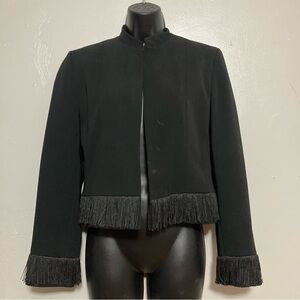 VTG Harve Benard Black Fringe Day Jacket Chic Minimalist Goth Piano Shawl